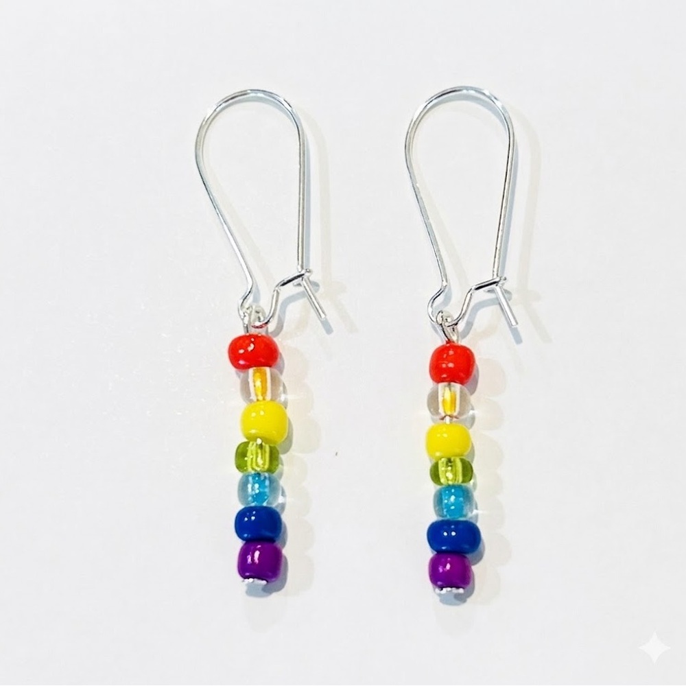 Handmade Rainbow Bead Dangle Earrings - Picture 2 of 5